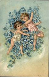 Two Cherubs and Forget-Me-Nots Postcard