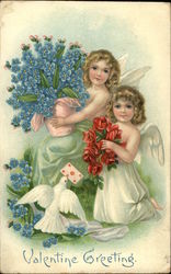 Valentine Greeting with Cherubs, Flowers, & Dove Postcard Postcard