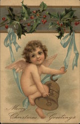 Merry Christmas Greetings Angels Postcard Postcard