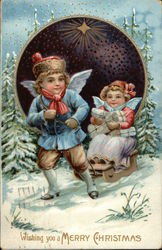 Wishing you a Merry Christmas Angels Postcard Postcard