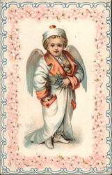 Boy Angel Dressed in Long Robe With Orange Collar With Fruit in His Pockets and Inside Robe Postcard