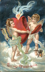 To My Valentine with Cherubs and Heart Hearts Postcard Postcard