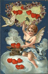 A Message of True Love with Cherub, Clouds, & Hearts Postcard Postcard