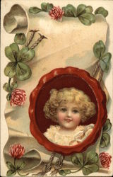 Girl with Four Leaf Clovers Postcard