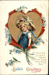 Love's Greeting with Heart, Flowers, & Child Children Postcard Postcard