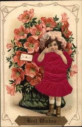 Best Wishes with Flowers and Child Postcard