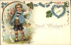 Best Wishes with Flowers and Child Postcard