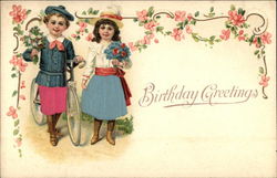 Birthday Greetings Silk & Fabric Applique Postcard Postcard