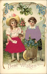 Best Wishes with Flowers and Children Postcard