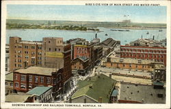 Burd's Eye View of Main Street and Water Front, Showing Steamship and Railroad Terminals Norfolk, VA Postcard Postcard