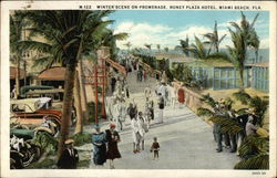 Winter Scene on Promenade, Roney Plaza Hotel Postcard