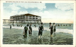 Bathers and End of Pier Old Orchard Beach, ME Postcard Postcard