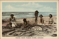 Women and Children on Beach Pigeon River, ON Canada Ontario Postcard Postcard