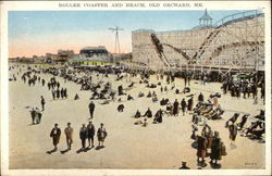 Roller Coaster and Beach Old Orchard Beach, ME Postcard Postcard