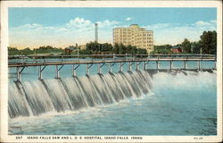 Idaho Falls Dam and L.D.S. Hospital Postcard