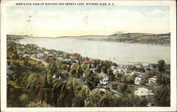 Bird's Eye View of Town and Seneca Lake Watkins Glen, NY Postcard Postcard