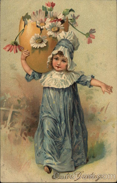 Easter Greetings with Girl in Blue With Children