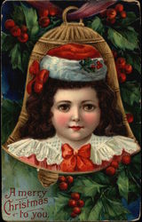 A Merry Christmas to You - Face in Bell Children Postcard Postcard