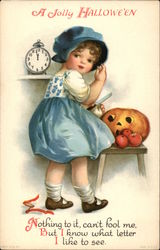 A Jolly Halloween with Girl & Jack O'Lantern Postcard Postcard