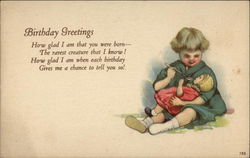 Birthday Greetings with Child & Doll Postcard