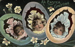 An Easter Greeting with Sunbonnet Babies in Eggs With Children Postcard Postcard