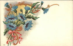 Bouquet of Blue Flowers & Pink Ribbon Postcard