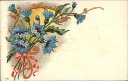 Bouquet of Blue Flowers & Pink Ribbon Postcard