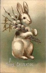 A Happy Eastertide with Bunny & Pussy Willows With Bunnies Postcard Postcard