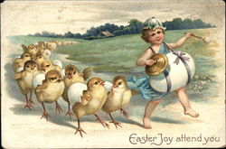 Easter Joy Attend You with Chicks & Child Postcard Postcard