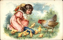 Loving Easter Greetings with Girl & Chicks Postcard