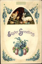 Easter Greeting with Eggs, Chicks & Bunny Postcard Postcard