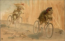 Loving Easter Greetings with Chicks on Bicycles Postcard Postcard