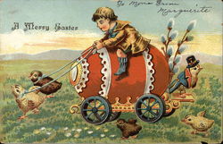 A Merry Easter with Boy Riding Egg Eggs Postcard Postcard