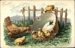 Easter Greetings With Chicks Postcard Postcard