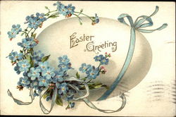 Easter Greeting with Egg & Blue Flowers Postcard