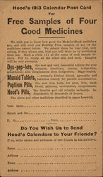 Hood's 1913 Calendar Postcard - Cold Medicine Samples Advertising Postcard Postcard