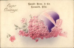 Easter Greeting with Egg & Pink Flowers Postcard