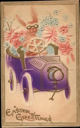 Easter Greetings with Bunny Driving a Car Postcard