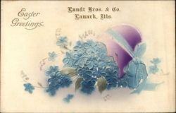 Easter Greetings with Purple Egg & Blue Flowers Postcard