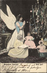 Merry Christmas with Angel, Children & Tree Postcard Postcard