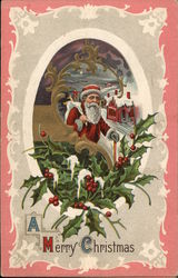 A Merry Christmas with Santa and Holly Postcard