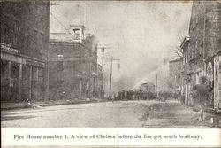 Fire House Number 1, a View of Chelsea Before the Fire Got Much Headway Firemen Postcard Postcard