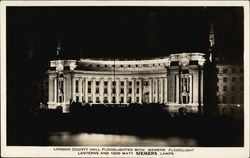 London County Hall Floodlighted With Siemens Floodlight Lanterns and 1000 Watt Siemens Lamps Advertising Postcard Postcard