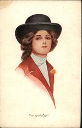 "The Sporty Girl" wearing Red Jacket & Black Hat Postcard