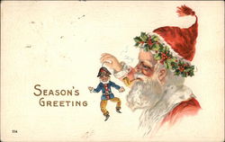 Season's Greetings with Santa & Toy Santa Claus Postcard Postcard