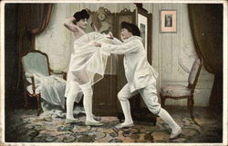 Women "fighting" in bedroom Risque & Nude Postcard Postcard