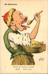 En Rhamadan - North African man eating couscous Arab Postcard Postcard