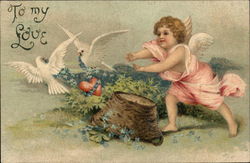 To My Love with Cherub, Doves, & Heart Postcard