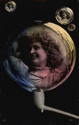 Woman's Portrait in Pipe Bubble Postcard