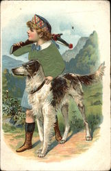 Boy Hunting with Large Dog Dogs Postcard Postcard